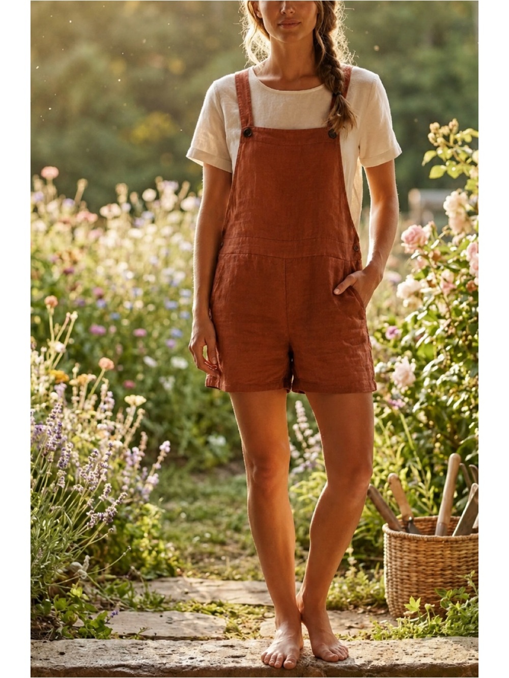 PYNE & SMITH 100% Flax Linen Shortalls No. 11 Rust Made in California Size XS